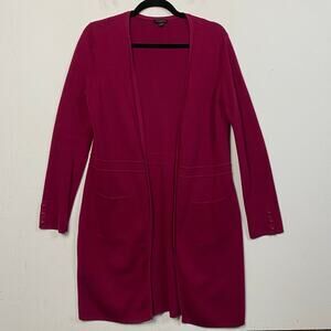 Talbots Dark Pink Cotton Open Front Longline Duster Cardigan Sweater Small Cozy